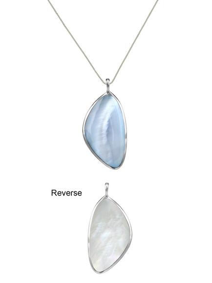Nina B Sterling Silver Double Sided Mother of Pearl Pendant Necklace, Blue/White - view 2, Blue/White