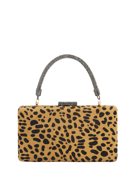 Dune London Beaut Leopard Print Leather Clutch Bag, Brown - view 2, Leopard-print