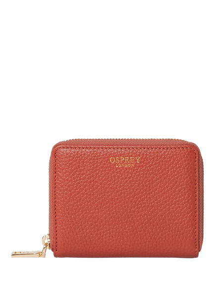 OSPREY LONDON Core Small Leather Zip Around Purse, Burnt Orange