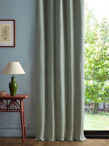 Sanderson Batak Check Furnishing Fabric - view 2, Avocado/Indigo
