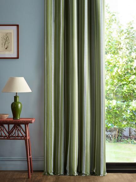 Sanderson Latimer Stripe Furnishing Fabric, Avocado/Indigo - view 2, Avocado/Indigo