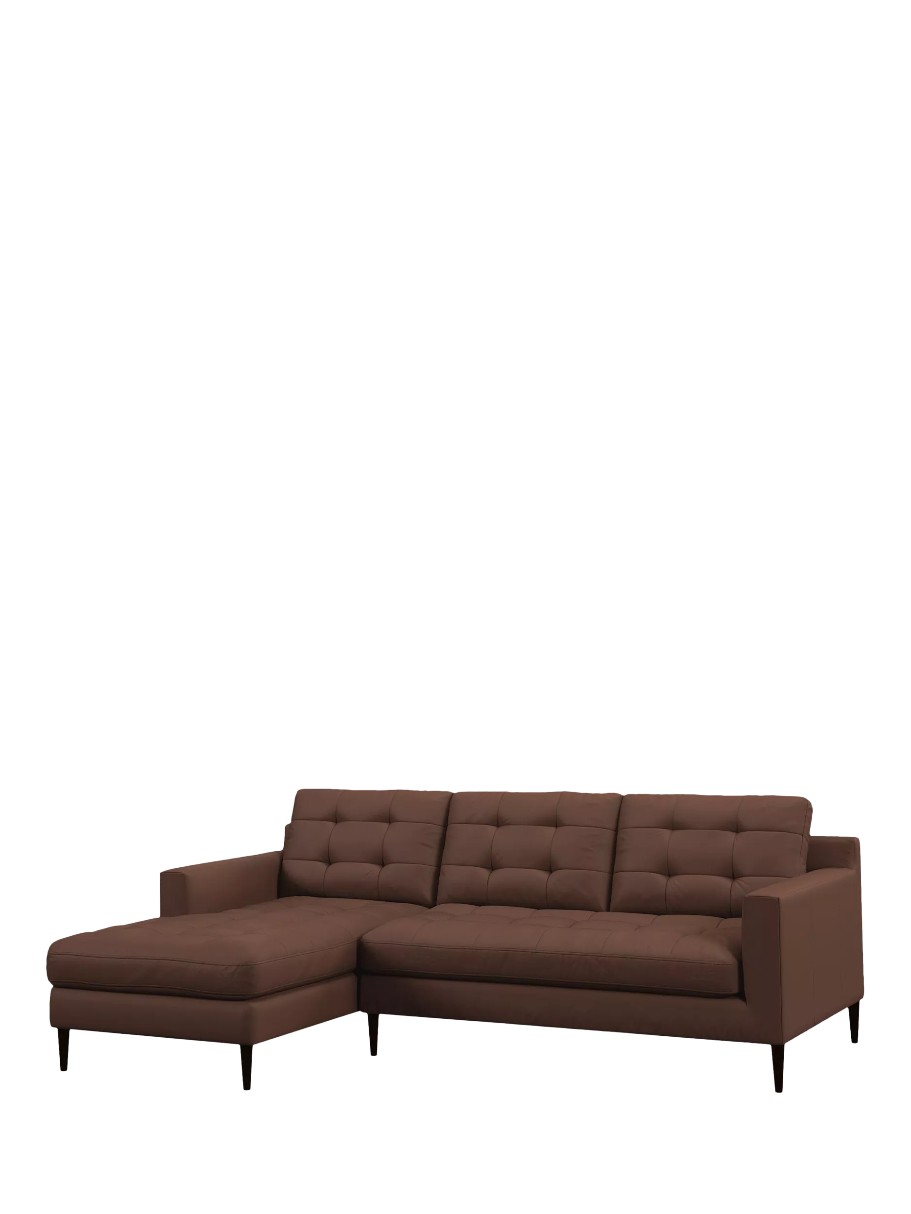 John Lewis Draper II LHF Chaise End Leather Sofa, Dark Leg, Premium Chocolate