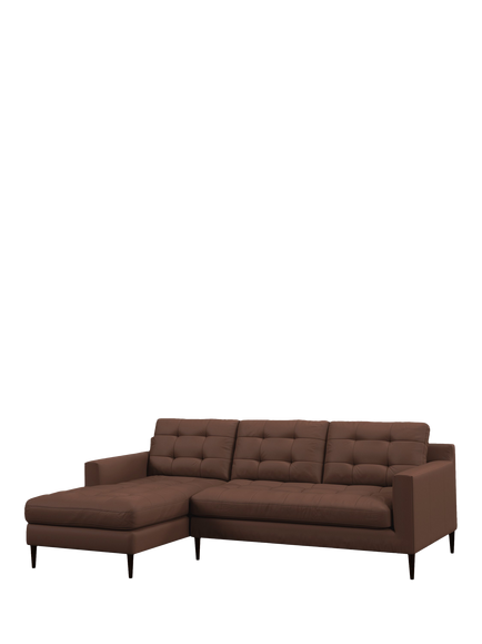 John Lewis Draper II LHF Chaise End Leather Sofa, Dark Leg, Premium Chocolate, Premium Chocolate