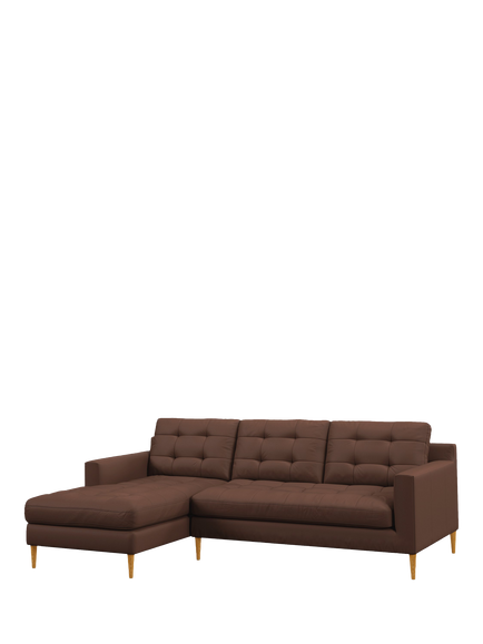 John Lewis Draper II LHF Chaise End Leather Sofa, Light Leg, Premium Chocolate, Premium Chocolate