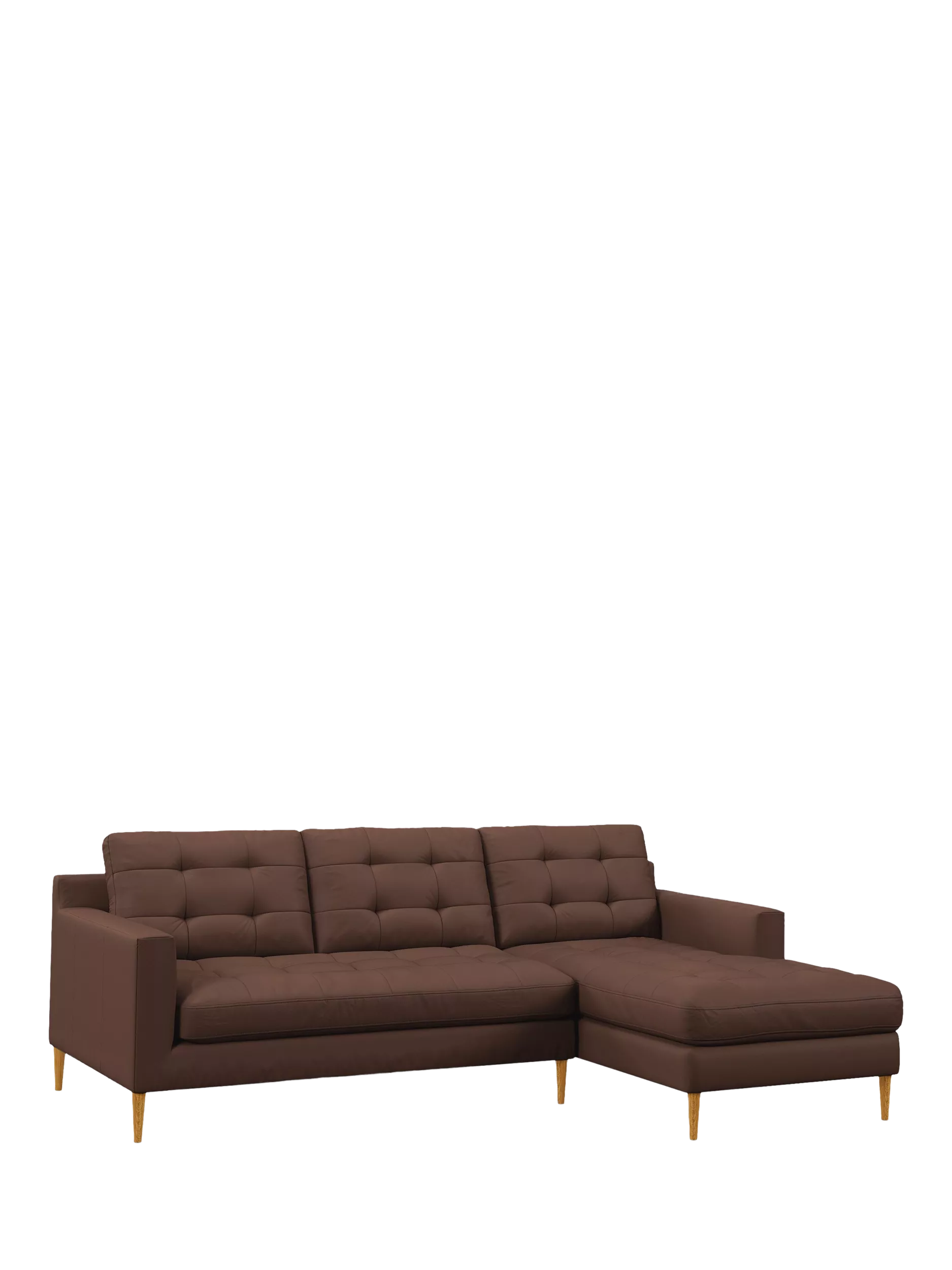 John Lewis Draper II RHF Chaise End Leather Sofa, Light Leg, Premium Chocolate