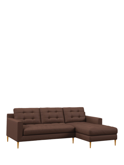 John Lewis Draper II RHF Chaise End Leather Sofa, Light Leg, Premium Chocolate, Premium Chocolate