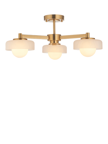 Bay Lighting Bostonia 3-Arm Glass Pendant Semi Flush Ceiling Light, Brass, Brass