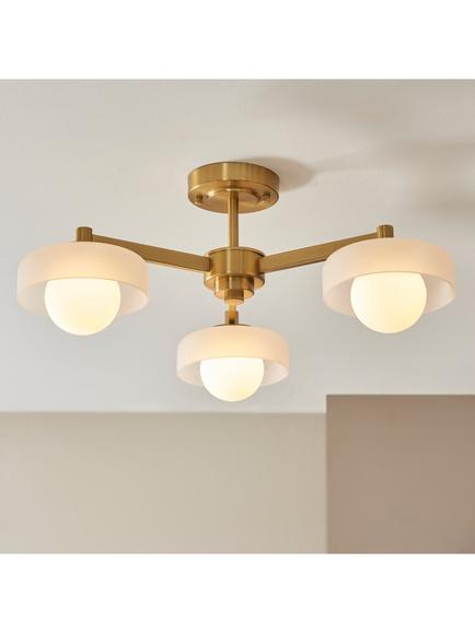 Bay Lighting Bostonia 3-Arm Glass Pendant Semi Flush Ceiling Light, Brass - view 2, Brass