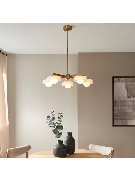 Bay Lighting Bostonia 5-Arm Glass Pendant Ceiling Light, Brass - view 2, Brass