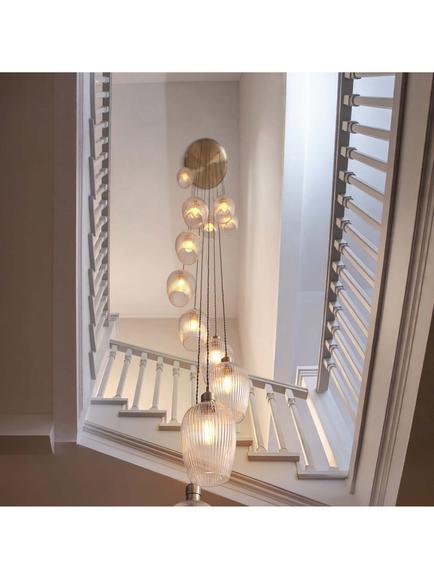 Bay Lighting Brighton 13 Ribbed Glass Pendant Cascade Ceiling Light, Brass - view 2, Brass