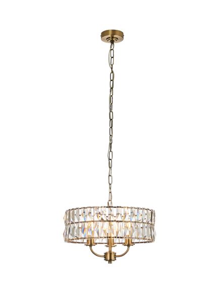 Bay Lighting Clarie 3 Arm Cut Glass Pendant Ceiling Light, Gold, Brass