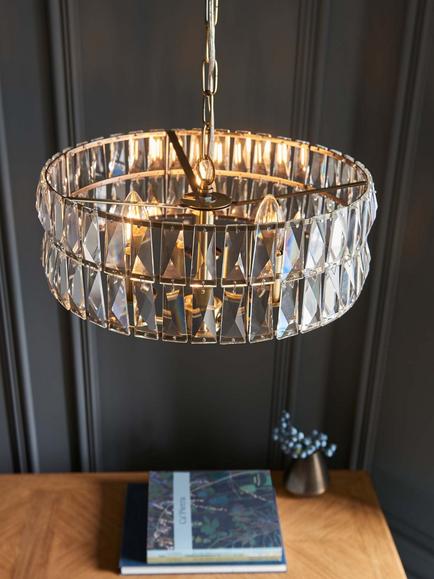 Bay Lighting Clarie 3 Arm Cut Glass Pendant Ceiling Light, Gold - view 2, Brass