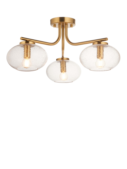 Bay Lighting Jarko 3 Arm Semi Flush Ceiling Light, Brass, Brass
