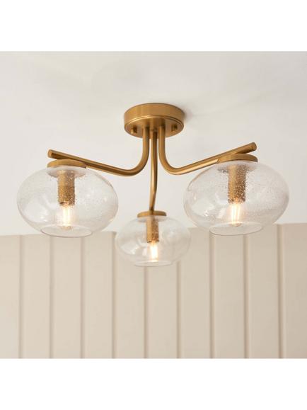 Bay Lighting Jarko 3 Arm Semi Flush Ceiling Light, Brass - view 2, Brass