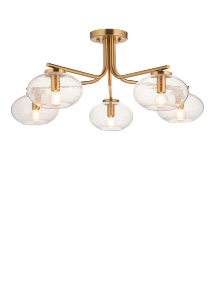 Bay Lighting Jarko 5 Arm Semi Flush Ceiling Light, Brass, Brass