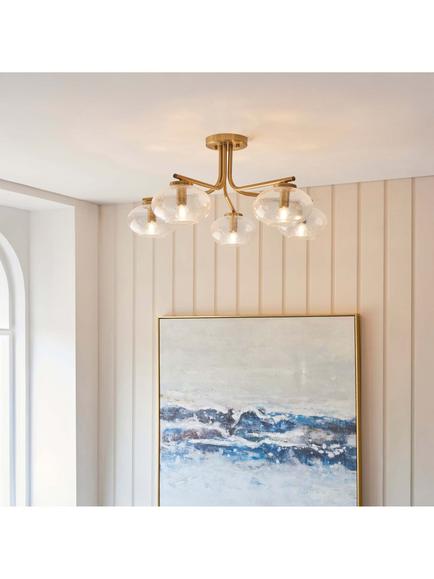 Bay Lighting Jarko 5 Arm Semi Flush Ceiling Light, Brass - view 2, Brass