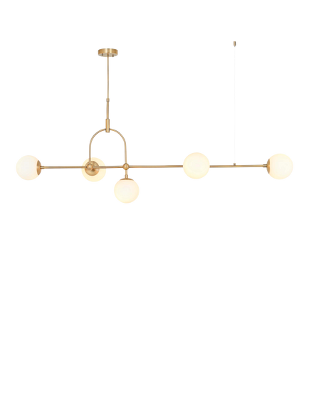 Bay Lighting Tosca 5 Arm Glass Globe Linear Pendant Ceiling Light, Antique Brass, Brass