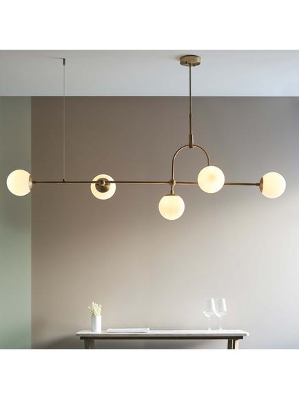 Bay Lighting Tosca 5 Arm Glass Globe Linear Pendant Ceiling Light, Antique Brass - view 2, Brass