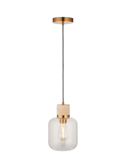 Bay Lighting Trotour Travertine Glass Shade Pendant Ceiling Light, Brass, Brass