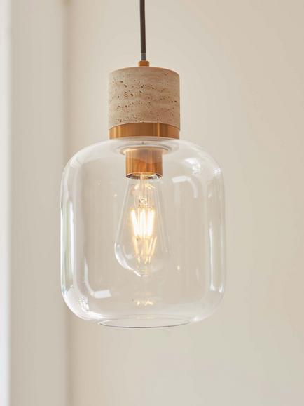 Bay Lighting Trotour Travertine Glass Shade Pendant Ceiling Light, Brass - view 2, Brass