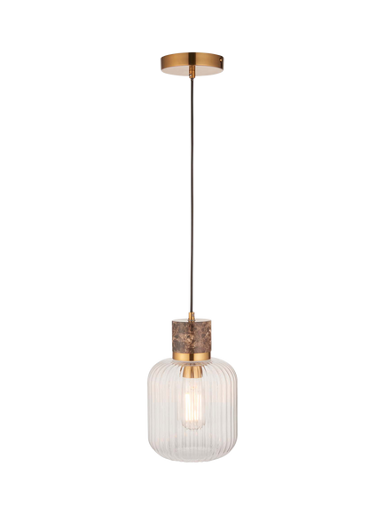 Bay Lighting Trotour Brown Marble Ribbed Glass Shade Pendant Ceiling Light, Brass, Brass