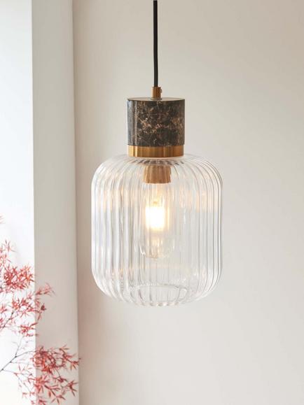 Bay Lighting Trotour Brown Marble Ribbed Glass Shade Pendant Ceiling Light, Brass - view 2, Brass