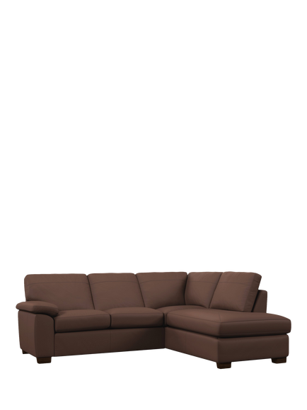 John Lewis Camden RHF Chaise Corner Leather Sofa, Dark Leg, Premium Chocolate, Premium Chocolate