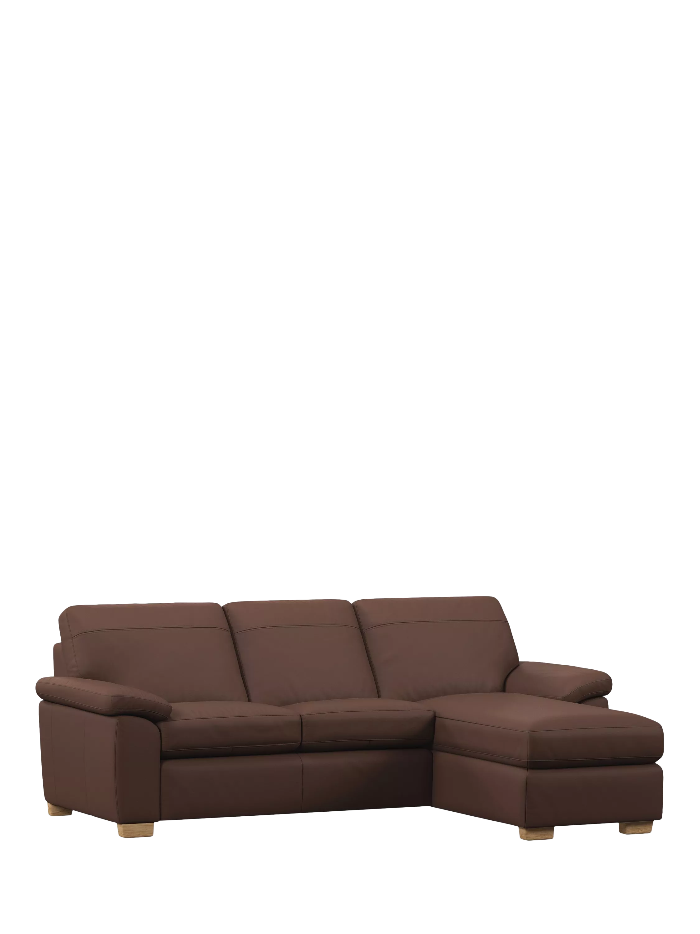 John Lewis Camden 5+ Seater RHF Storage Chaise End Leather Sofa Bed, Light Leg, Premium Chocolate