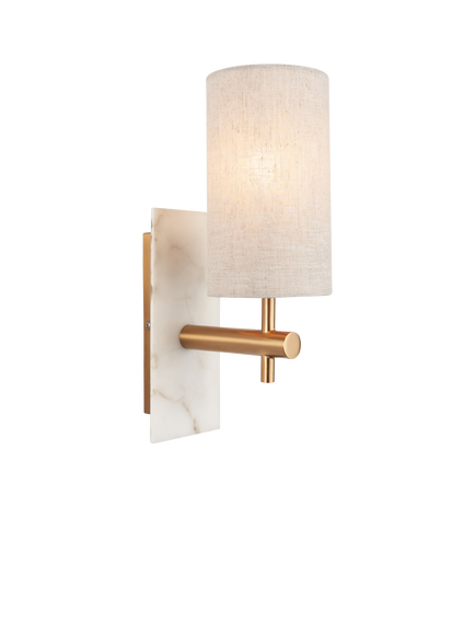 Bay Lighting Costa Marble Effect Drum Shade Wall Light, Brass, Brass