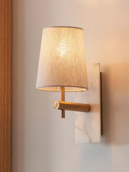 Bay Lighting Costa Marble Effect Taper Shade Wall Light, Brass - view 2, Brass