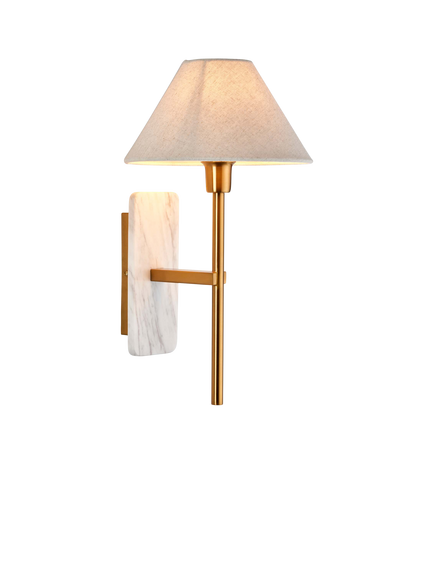 Bay Lighting Finch White Marble Effect Taper Shade Wall Light, Brass, Brass