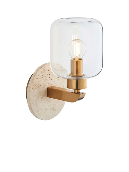 Bay Lighting Trotour Travertine Glass Shade Wall Light, Brass, Brass