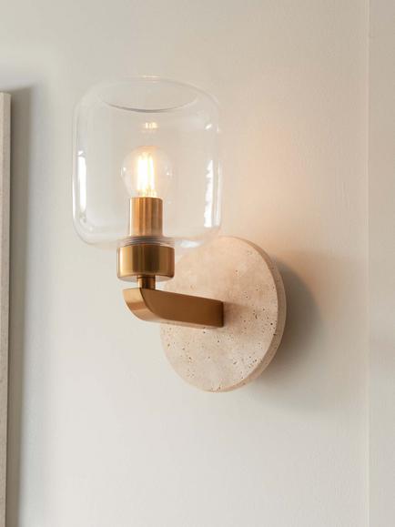 Bay Lighting Trotour Travertine Glass Shade Wall Light, Brass - view 2, Brass