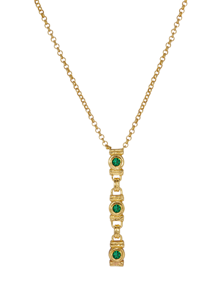 Ottoman Hands Emerald Cubic Zirconia Tennis Drop Necklace, Gold, Gold