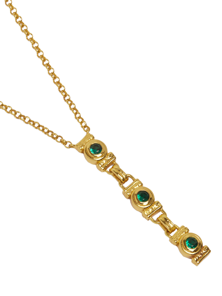 Ottoman Hands Emerald Cubic Zirconia Tennis Drop Necklace, Gold - view 2, Gold