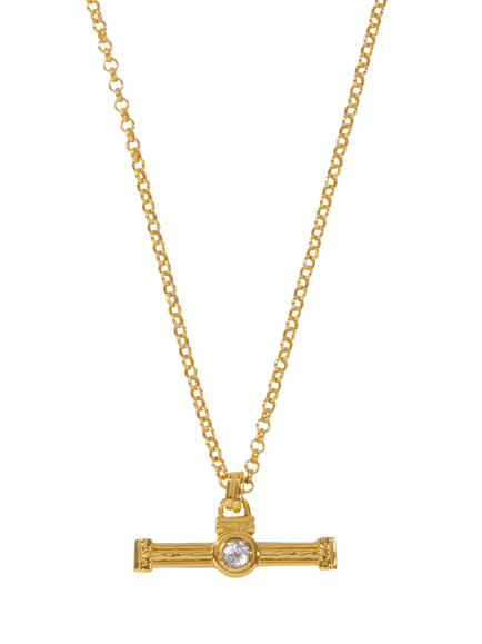 Ottoman Hands Tennis T-Bar Necklace, Gold, Gold