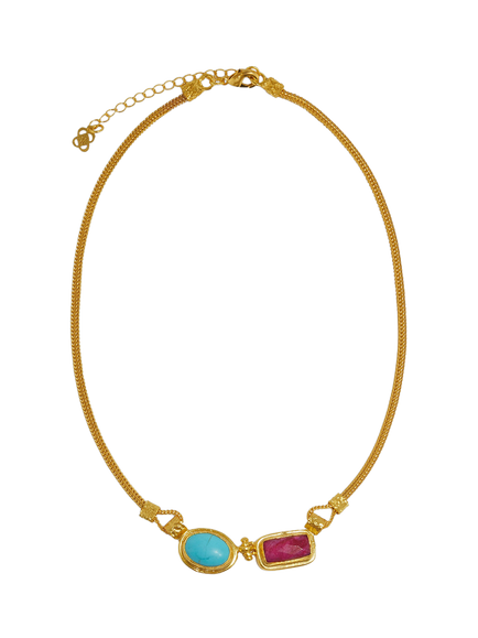 Ottoman Hands Turquoise and Ruby Necklace, Gold, Gold