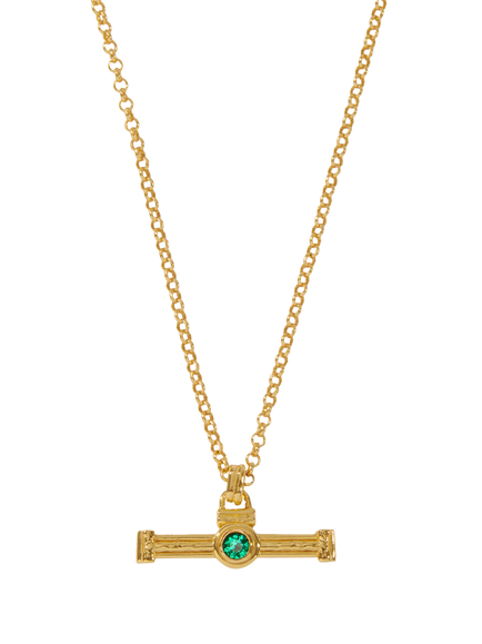 Ottoman Hands Emerald T-Bar Necklace, Green, Green