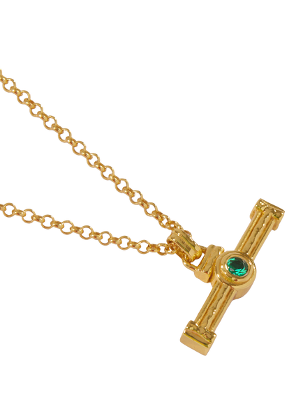 Ottoman Hands Emerald T-Bar Necklace, Green - view 2, Green