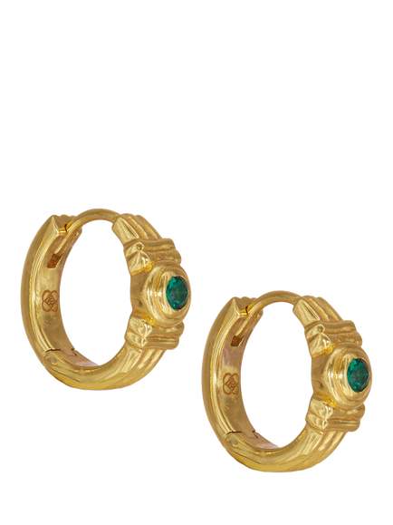 Ottoman Hands Emerald Cubic Zirconia Huggie Hoop Earrings, Gold, Gold