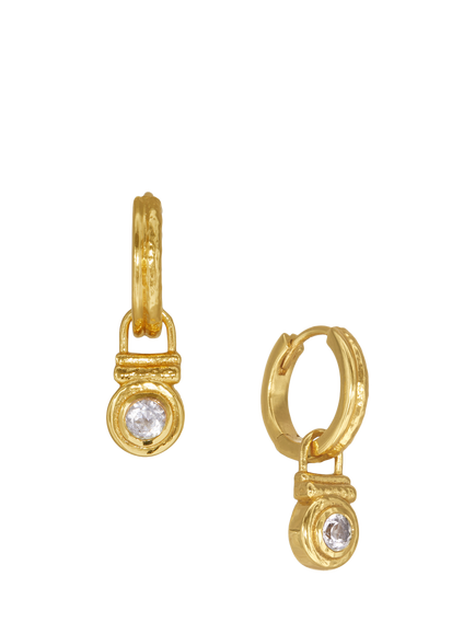 Ottoman Hands White Topaz Drop Earrings, Gold, Gold