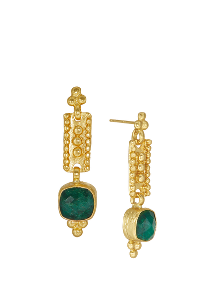 Ottoman Hands Shahrzad Emerald Drop Earrings, Gold, Gold