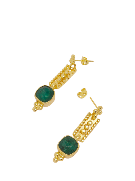 Ottoman Hands Shahrzad Emerald Drop Earrings, Gold - view 2, Gold