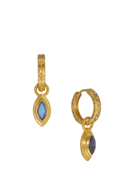 Ottoman Hands Marquise Labradorite Charm Huggie Earrings, Gold, Gold