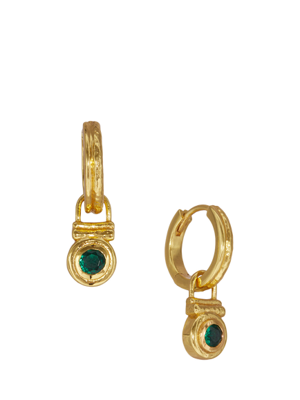 Ottoman Hands Emerald Cubic Zirconia Drop Huggie Earrings, Gold, Gold