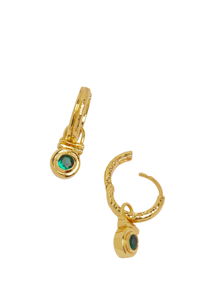 Ottoman Hands Emerald Cubic Zirconia Drop Huggie Earrings, Gold - view 2, Gold