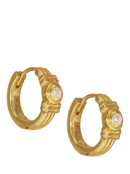 Ottoman Hands White Topaz Huggie Earrings, Gold, Gold