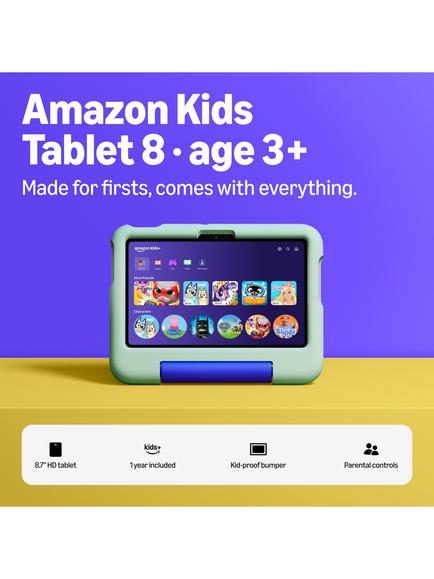 Amazon Kids Tablet 8 (Age 3+) with Kid-Proof Bumper & Parental Controls, Octa-Core, Android, Wi-Fi, 4GB RAM, 8.7”, 64GB - view 2, Cool Green