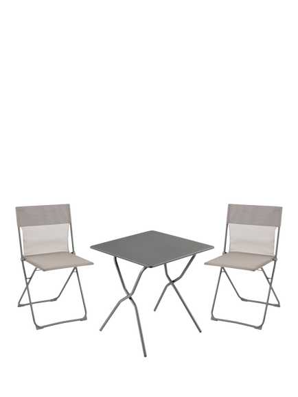 Lafuma OUTLET Balcony Folding 2-Seater Garden Bistro Table & Chairs Set, Like New, Titane, 8556 Terretubetitane