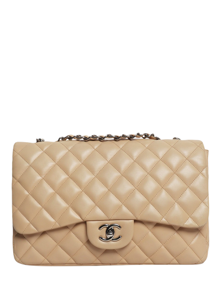 Pre-loved CHANEL 2009 Classic Single Flap Bag With Silver Hardware, Beige, Beige